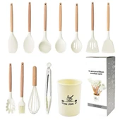 Coofbe 11 Parça Saklama Kutulu Yanmaz Yapışmaz Slikon Uçlu Ahşap Kepçe Seti Mutfak Seti Spatula Maşa Fırça Seti thumbnail 11