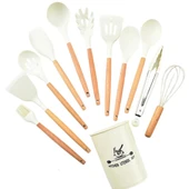 Coofbe 11 Parça Saklama Kutulu Yanmaz Yapışmaz Slikon Uçlu Ahşap Kepçe Seti Mutfak Seti Spatula Maşa Fırça Seti thumbnail 7