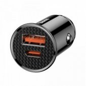 Baseus 30W Araç Çakmaklık Şarjı Usb Typc-e Girişli Araç Şarjı Çift Giriş İphone Samsung Huawei Şarj - 1