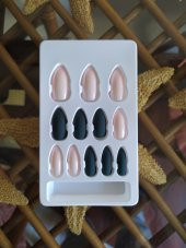 SHUSHU SHUSHU 12 Li  silikon  yapışkanlı badem model Takma Tırnak ( parlak pembe+mat siyah ) - 1