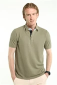 İntersivin Slim Fit Polo Yaka Cepsiz Dokulu Haki Erkek T-Shirt - 1