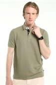 İntersivin Slim Fit Polo Yaka Cepsiz Dokulu Haki Erkek T-Shirt - 5