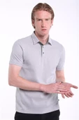 İntersivin Slim Fit Polo Yaka Cepsiz Dokulu Gri Erkek T-Shirt - 5