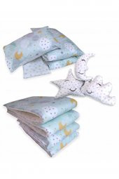 Bebek Özel 100 Pamuklu 120x200 Montessori Çocuk Uyku Seti Yeşil Ay Yıldızlı (10 Parça) - 1