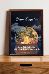 Kişiye Özel Yıldız Haritası Çerçeveli Gökyüzü Yıldız Haritası Doğum Günü Sevgiliye Hediye Tablo - 1