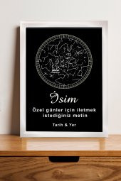Kişiye Özel Yıldız Haritası Çerçeveli Gökyüzü Yıldız Haritası Doğum Günü Sevgiliye Hediye Tablo - 2