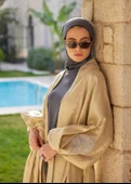 Mayovera  Tasarım  Nakışlı Gold Keten Kimono Plaj Elbisesi - 1