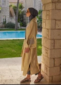 Mayovera  Tasarım  Nakışlı Gold Keten Kimono Plaj Elbisesi - 3