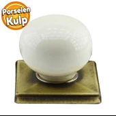 Tomurcuk Düğme Krem Eskitme Antik Sarı Porselen Mobilya Mutfak Çekmece Dolap Kulpu Kulbu Kulpları - 1