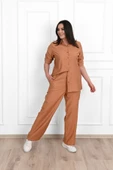 Kadın Büyük Beden Keten Kumaş Palazzo Pantolonlu Büyük Beden Gömlek Takım 3686-23 (4292) thumbnail 9