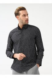 Düğmeli Yaka Baskılı Siyah Erkek Gömlek Gm2025500408 thumbnail 1