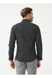 Düğmeli Yaka Baskılı Siyah Erkek Gömlek Gm2025500408 thumbnail 4