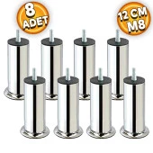 Mobilya Kanepe Baza Koltuk Ünite Destek Ayağı M8 Civata 12 cm Krom Metal Yükseltici İnce Diş Ayak (8 ADET) - 1