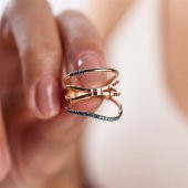 Piano Jewellery Cabaret Line Mavi Pırlanta Yüzük 14 Ayar - 4