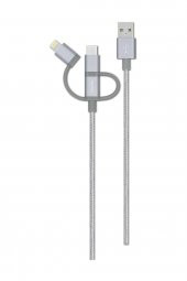Philips DLC2608SR 1.2 Metre Örme 3in1 Lightning&Micro Usb&Type-C Kablo, Beyaz - 1