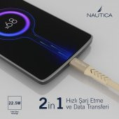Nautica C20 Type-C to USB-A 22.5W Hızlı Şarj ve Data Kablosu 2.1M Pembe - 2