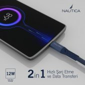 Nautica C40 Lightning to USB-A 12W Hızlı Şarj ve Data Kablosu 2.1M Navy - 2