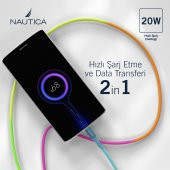 Nautica C58 PD USB-C to Lightning 20W Led Işıklı Şarj ve Data Kablosu 1.2M Çok Renkli - 2