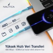 Nautica C58 PD USB-C to Lightning 20W Led Işıklı Şarj ve Data Kablosu 1.2M Çok Renkli - 3