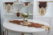 Finezza Aydan Aplikeli Güpürlü Kadife Kahverengi Salon Takımı 5 Parça - 1