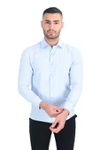 Cengiz İnler Standart Yaka Petek Doku Cepsiz Slim Fit Erkek Gömlek - 3