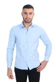 Cengiz İnler Standart Yaka Petek Doku Cepsiz Slim Fit Erkek Gömlek - 11