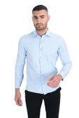 Cengiz İnler Standart Yaka Petek Doku Cepsiz Slim Fit Erkek Gömlek - 5