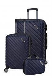 3lü Valiz Seti Elatae Pro Abs Valiz Büyük - Kabin Boy ve Makyaj Lacivert 1001 thumbnail 1