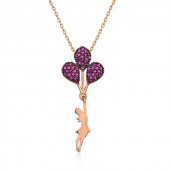 925 Ayar Gümüş Rose Kırmızı Balonlu Kız Kolye thumbnail 2