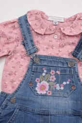 Kot Salopet Gömlek Kız Bebek Çocuk Bayramlık 2'li Takım 13854 - 9