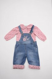 Kot Salopet Gömlek Kız Bebek Çocuk Bayramlık 2'li Takım 13854 - 8