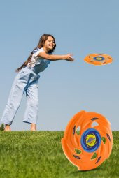Frisbee Frizbi Fırlatma Diski Disk Atma Oyunu Çocuk Yetişkin Plaj Bahçe Oyuncak 24 cm Turuncu - 2