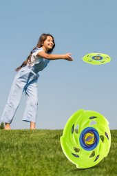 Frisbee Frizbi Fırlatma Diski Disk Atma Oyunu Çocuk Yetişkin Plaj Bahçe Oyuncak 24 cm Neon - 2
