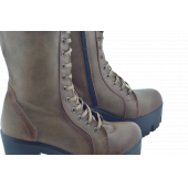 Kahverengi Deri Fermuarlı Bağcıklı Yüksek Topuklu Kadın Bot Mod15 İç Defolu - 4