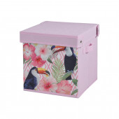 FS-6131E SAKLAMA KUTUSU KAPAKLI KUŞ VE BAHAR DESEN KUMAŞ 28X28X28CM - 1