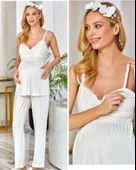 Cossy By Aqua 23504 Askılı Dantel Detaylı Lohusa Hamile Pijama Takım - 1
