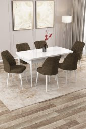 Rovena Zara Beyaz 80x132 Mdf Açılabilir Mutfak Masası Takımı 6 Adet Sandalye - 1