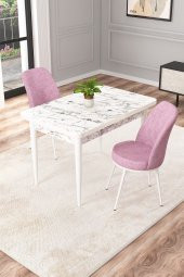 Rovena Raum Beyaz Mermer Desen 70x110 Sabit Yemek Odası Takımı 2 Sandalye - 1