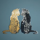 Veraart Aynalı İkiz Geometrik Kedi Ahşap Katmanlı Duvar Dekoru 60 cm - 3