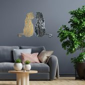 Veraart Aynalı İkiz Geometrik Kedi Ahşap Katmanlı Duvar Dekoru 80 cm - 5