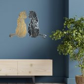 Veraart Aynalı İkiz Geometrik Kedi Ahşap Katmanlı Duvar Dekoru 80 cm - 8