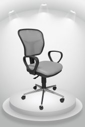 Porziyon Depar Krom - Fileli Ofis Büro Öğrenci Çalışma Koltuğu - Sandalyesi Gri - 2