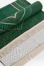 Mihrap Desenli Astarlı Şönil Seccade - Yeşil thumbnail 4