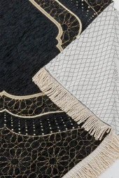 Mihrap Desenli Astarlı Şönil Seccade - Siyah thumbnail 3