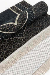 Mihrap Desenli Astarlı Şönil Seccade - Siyah thumbnail 4