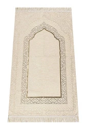 Mihrap Desenli Astarlı Şönil Seccade - Krem thumbnail 1