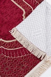 Mihrap Desenli Astarlı Şönil Seccade - Bordo thumbnail 3