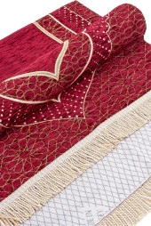 Mihrap Desenli Astarlı Şönil Seccade - Bordo thumbnail 4