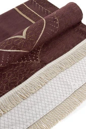 Mihrap Desenli Astarlı Şönil Seccade - Koyu Kahverengi thumbnail 4