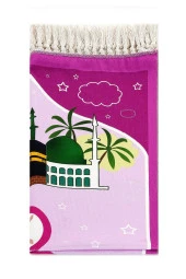 Dijital Baskılı Çocuk Seccadesi - Balonlu  Kabeli Pembe Renk - 44 X 78 cm thumbnail 2
